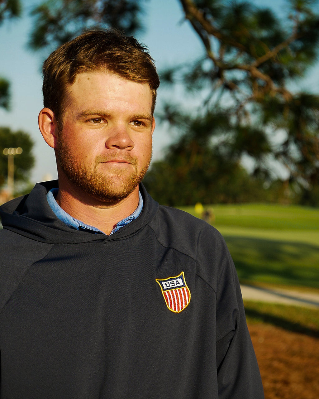 The Honours hoodie by Feather and Hide golf with USA patch