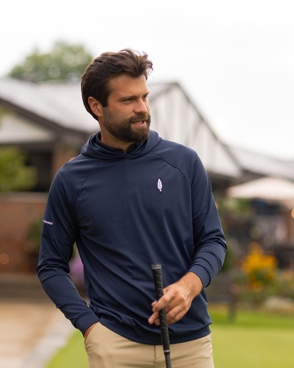 Affordable navy golf hoodie by feather and hide